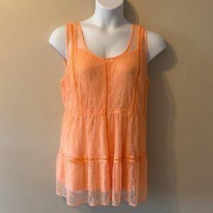 Torrid Peach Lace Tiered Tank Top Size 2